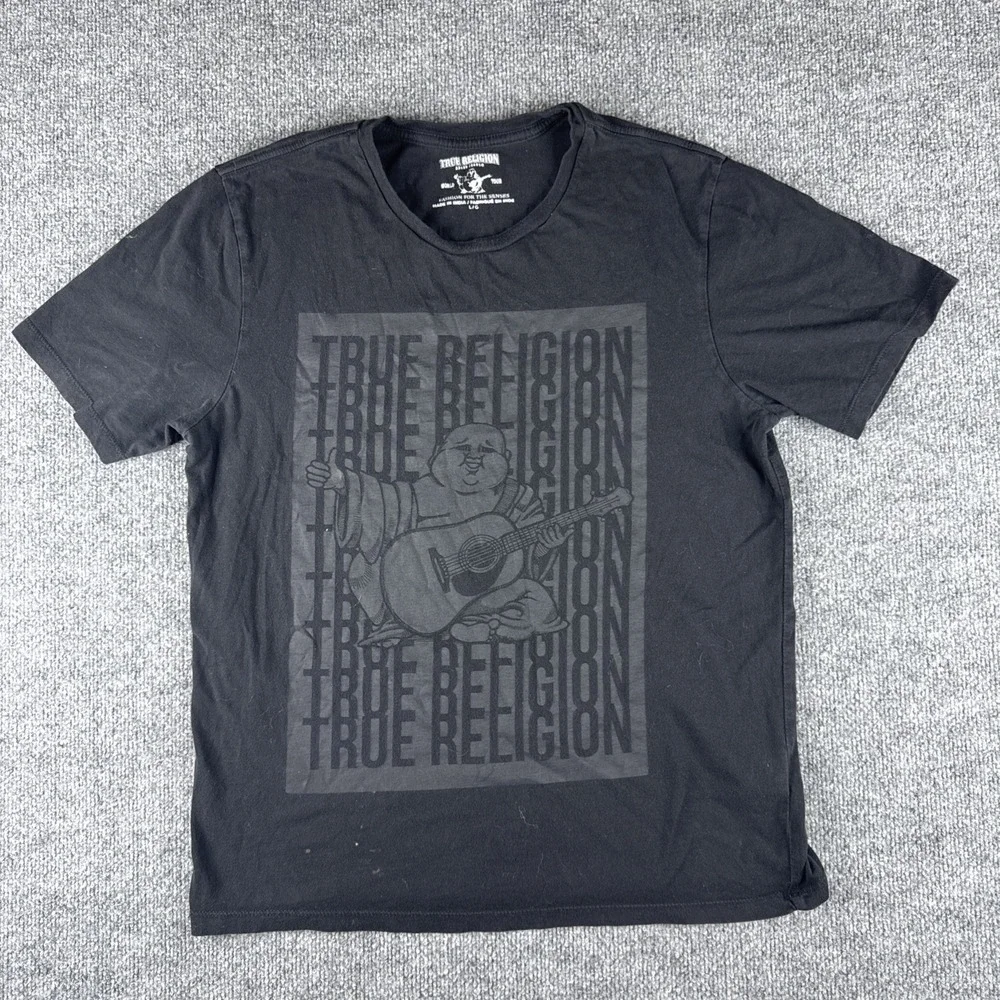 TRUE RELIGION MENS Black 100% cotton SHINE SS CREW NECK Tee T-SHIRT Large